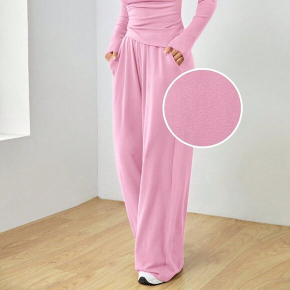 Pink Casual Women's Long Sleeve Blouse And Pants Set - Picture 3 of 6